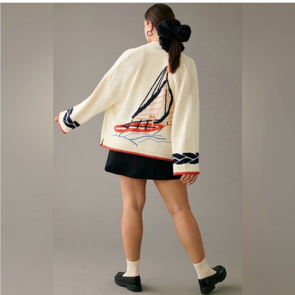 Anthropologie Maeve XS/S Portside Nautical Sailboat Cardigan Sweater NWT
